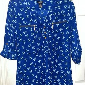 Blue and Teal Anchor Blouse from Rue21